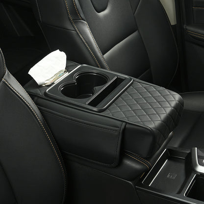 Car Armrest Pad Multi-functional Cup Holder Car Tissue Box Automotive Interior Leather Armrest Riser Pad